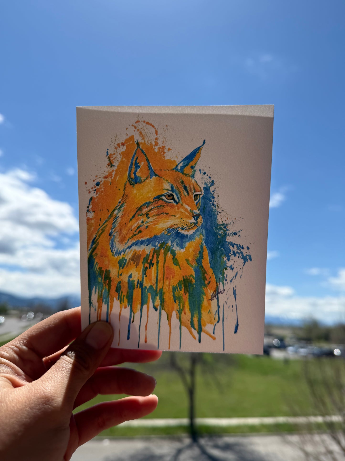 “Blue and Gold Bobcat” Greeting cards