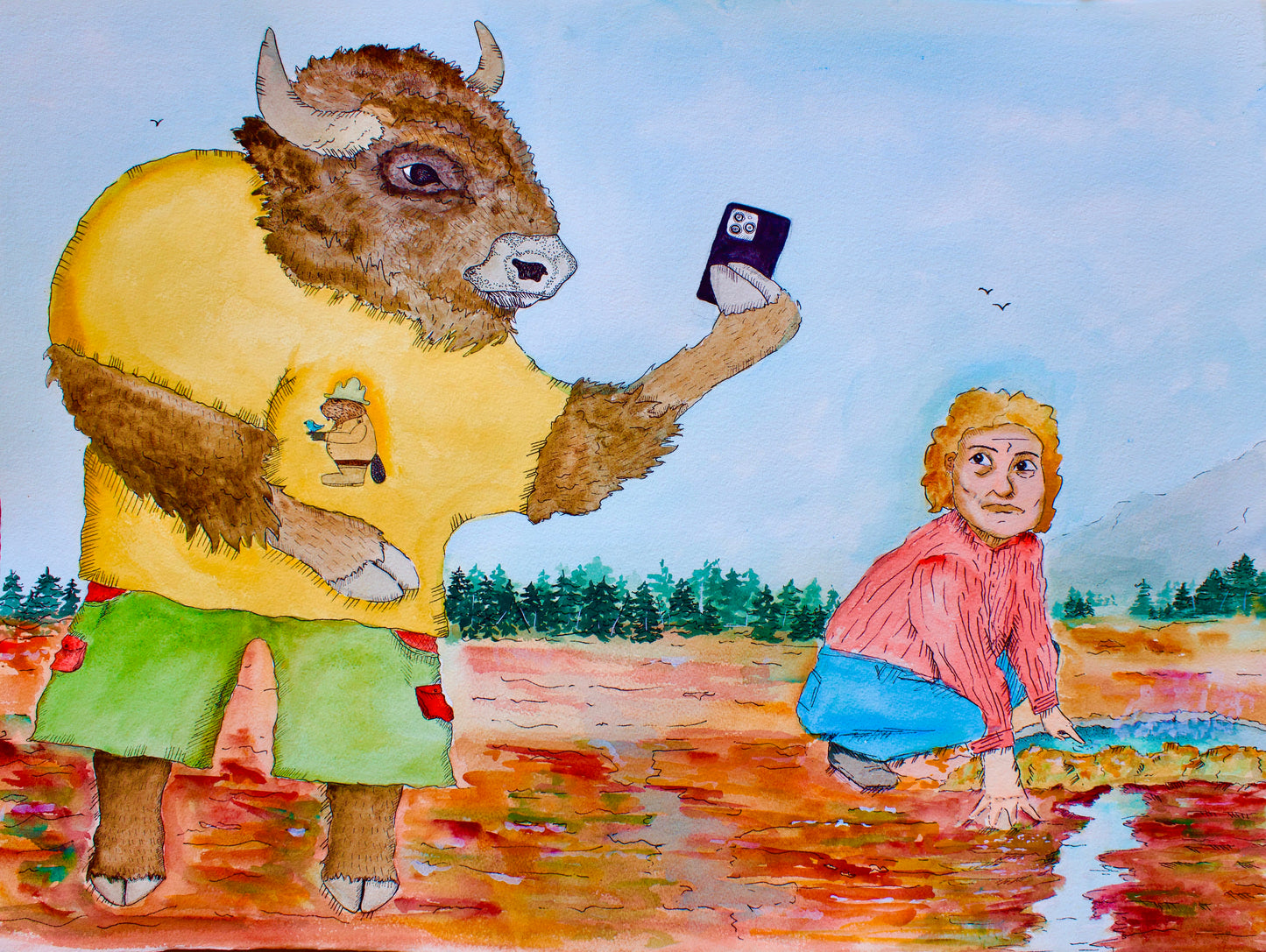“Another one for the Herd Group Chat” (Original Watercolor Painting)