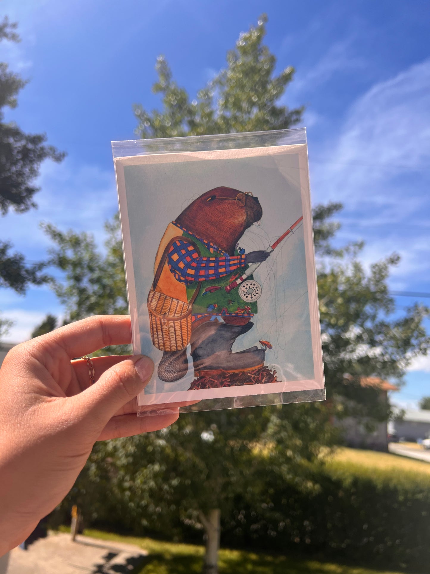 Bernard the Beaver Fly Fishing Greeting Card