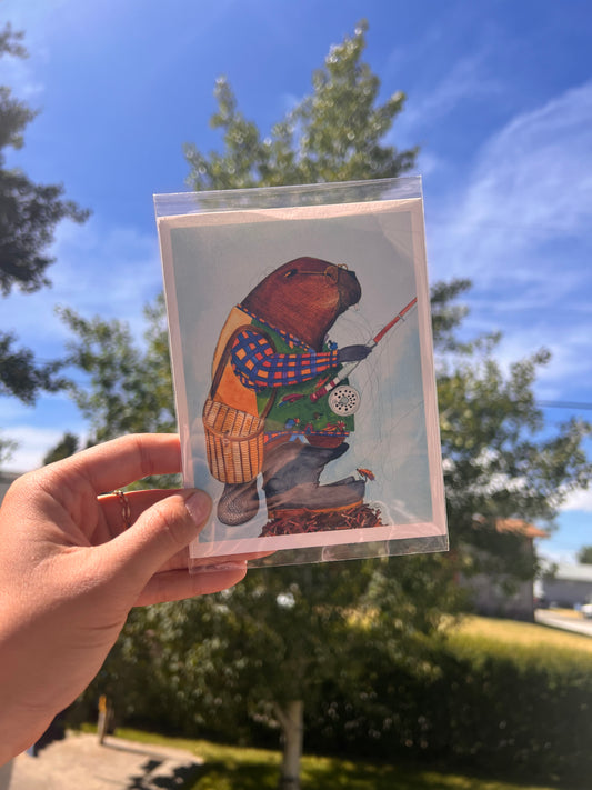 Bernard the Beaver Fly Fishing Greeting Card