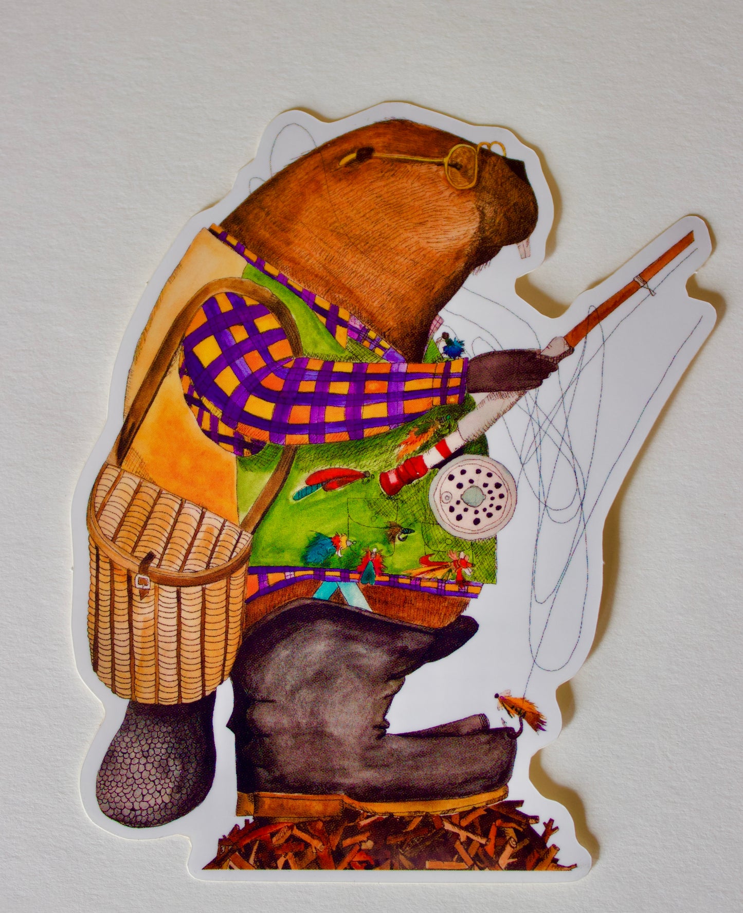 Bernard The Beaver Sticker Art (a Flyfishing Beaver)