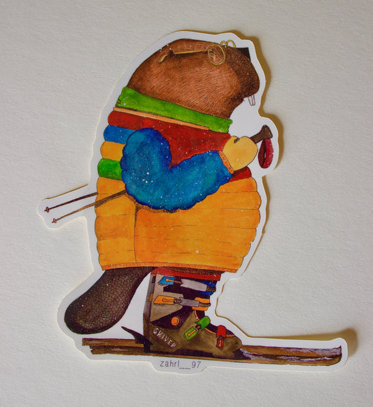 Skiing Beaver Sticker Art