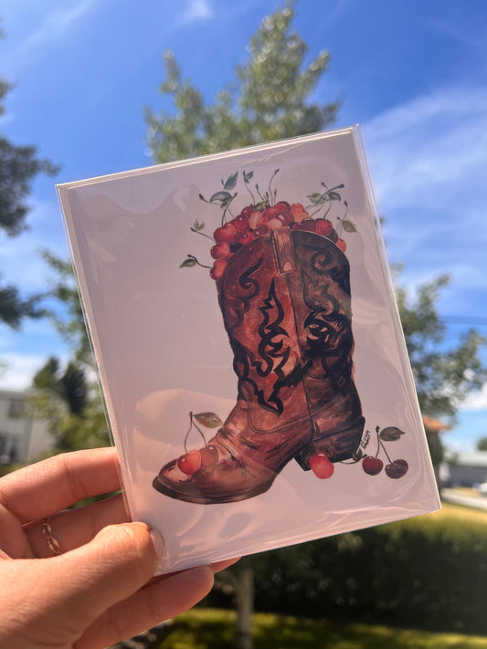 Cowgirl Boot Filled with Cherries Greeting Card