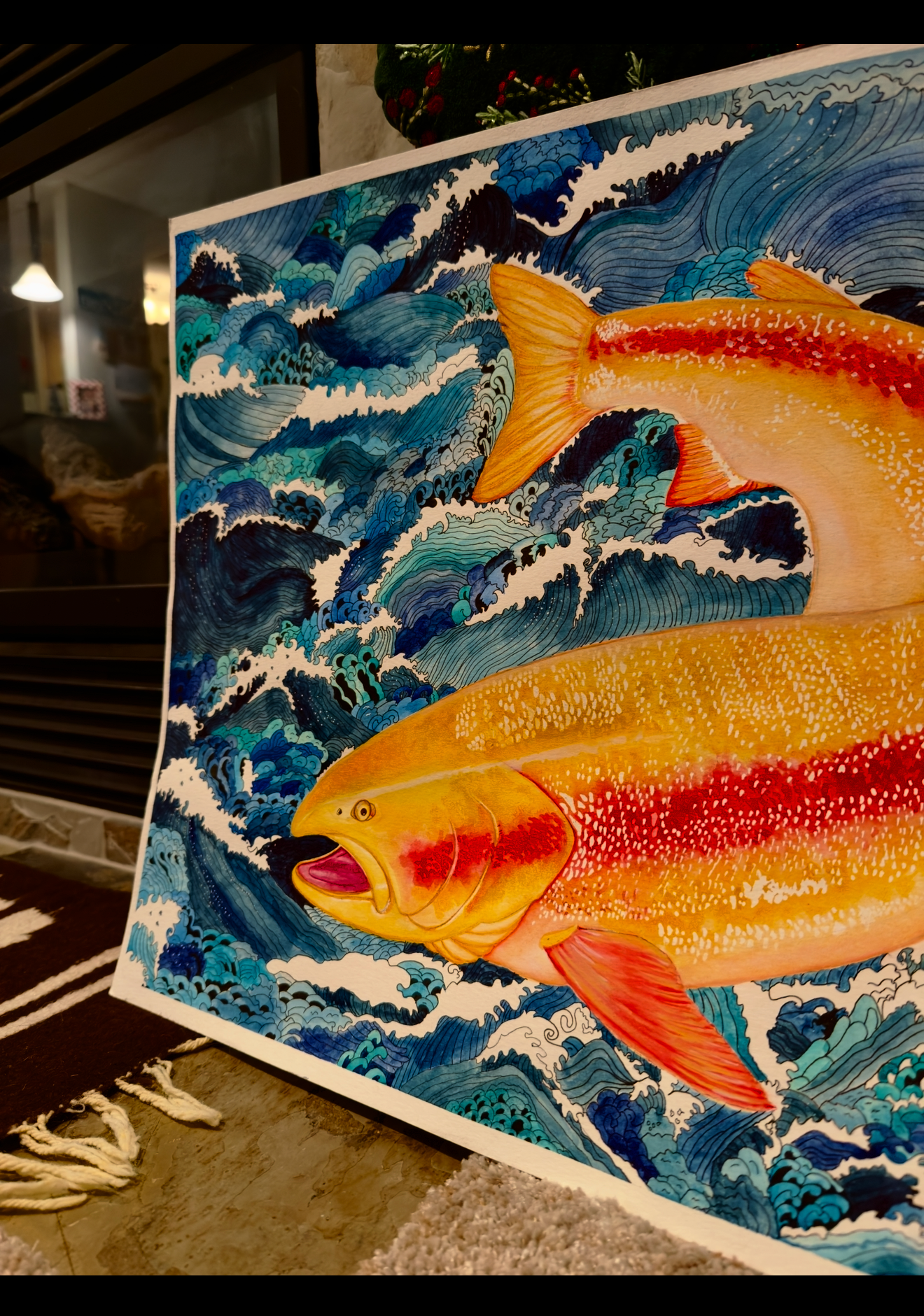 “Golden Rainbow” original watercolor on cotton